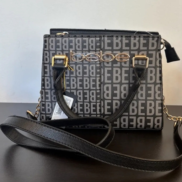 bebe Handbags - Bebe Black Gray Monogram Crossbody Bag New
